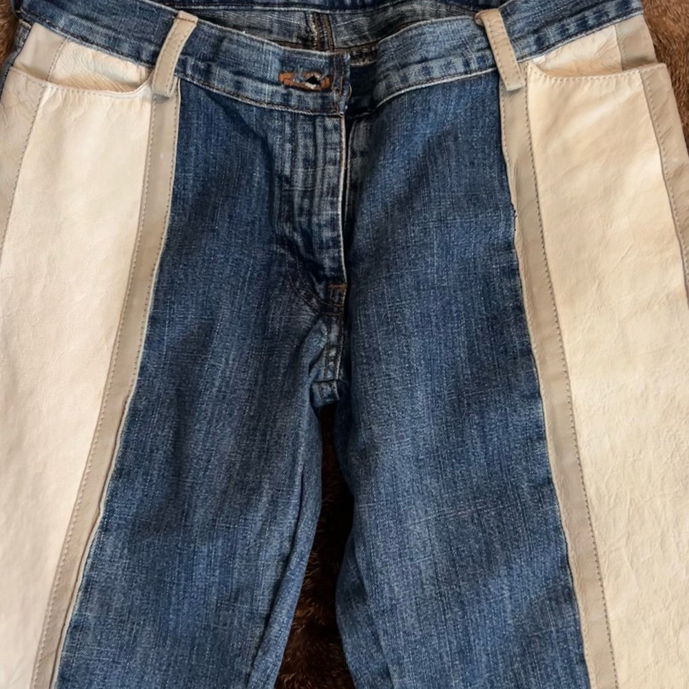 Armani Jeans Blue and White Straight Leg Denim with Contrast Panels